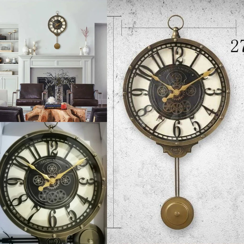 VINTAGE RETRO METAL MADE PENDULUM WALL CLOCK