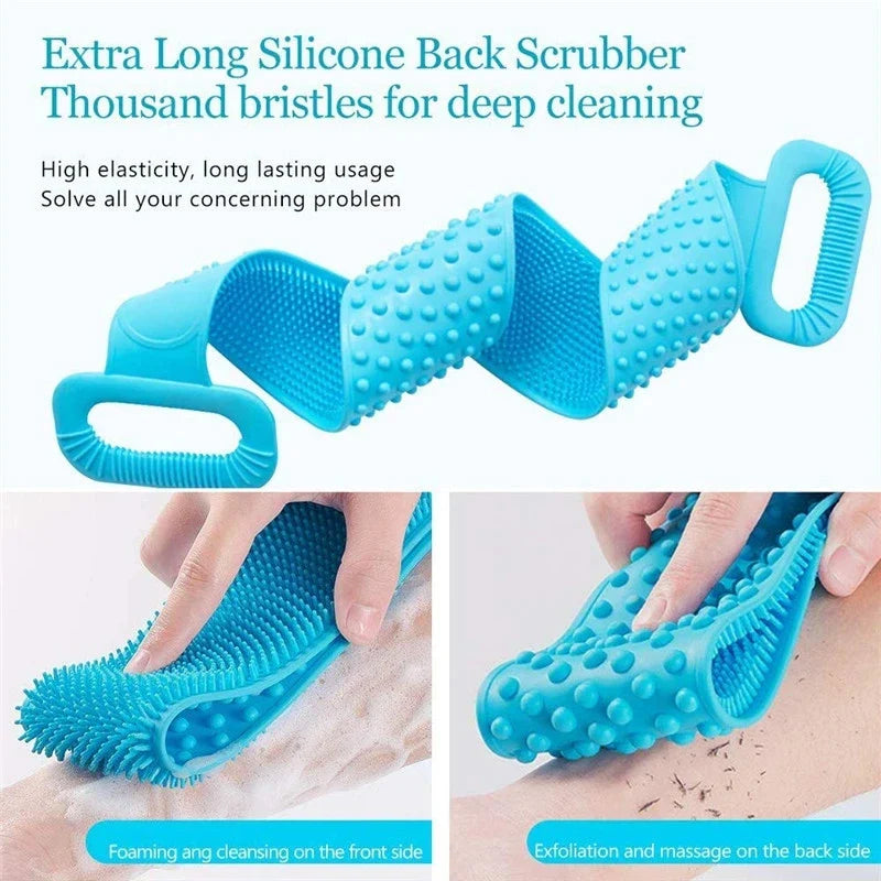 Silicone Body Scrubber Belt – Dual-Sided Bath & Massage Brush (Random Color)