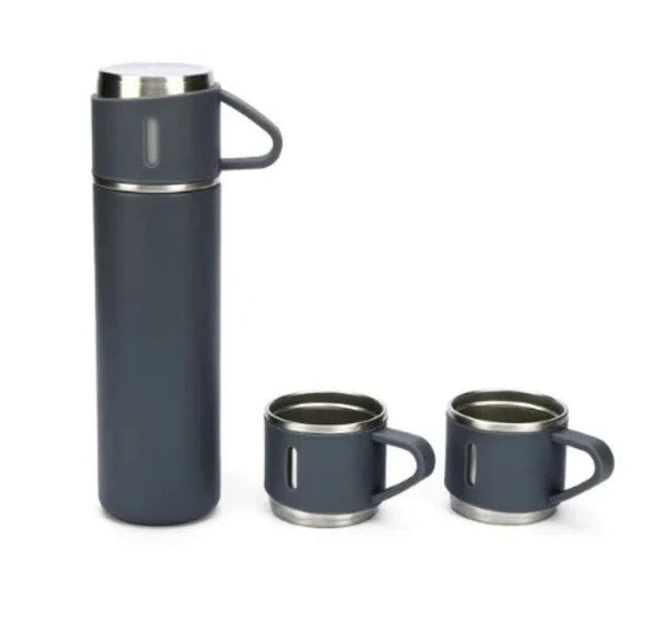 Stainless Steel Vacuum Flask Hot & Cold Thermos Bottle With 3 Cups