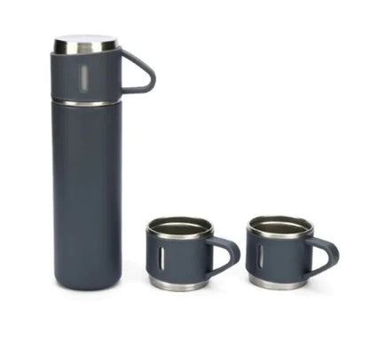 Stainless Steel Vacuum Flask Hot & Cold Thermos Bottle With 3 Cups