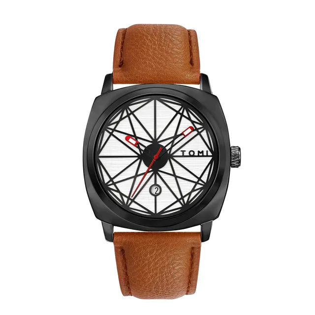 T-112 Men's Watch Date Quartz Square Dial Leather Straps