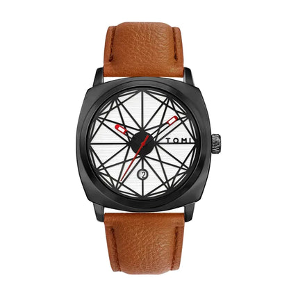 T-112 Men's Watch Date Quartz Square Dial Leather Straps