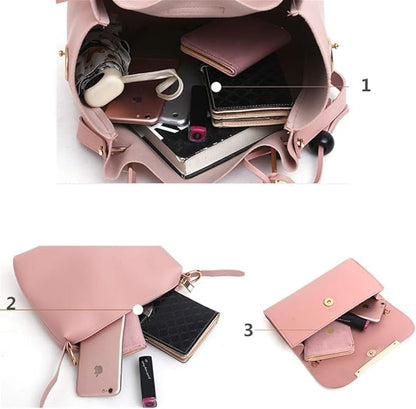 ZEMP| 3 Pcs Ladies Handbags New Luxury 3 IN 1 Ladies Leather Handbags Set