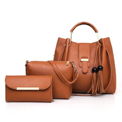 ZEMP| 3 Pcs Ladies Handbags New Luxury 3 IN 1 Ladies Leather Handbags Set