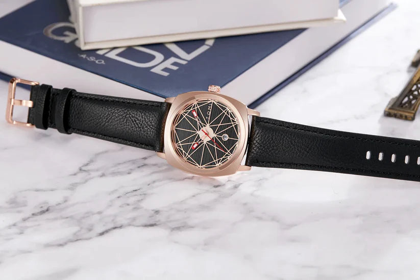 T-112 Men's Watch Date Quartz Square Dial Leather Straps