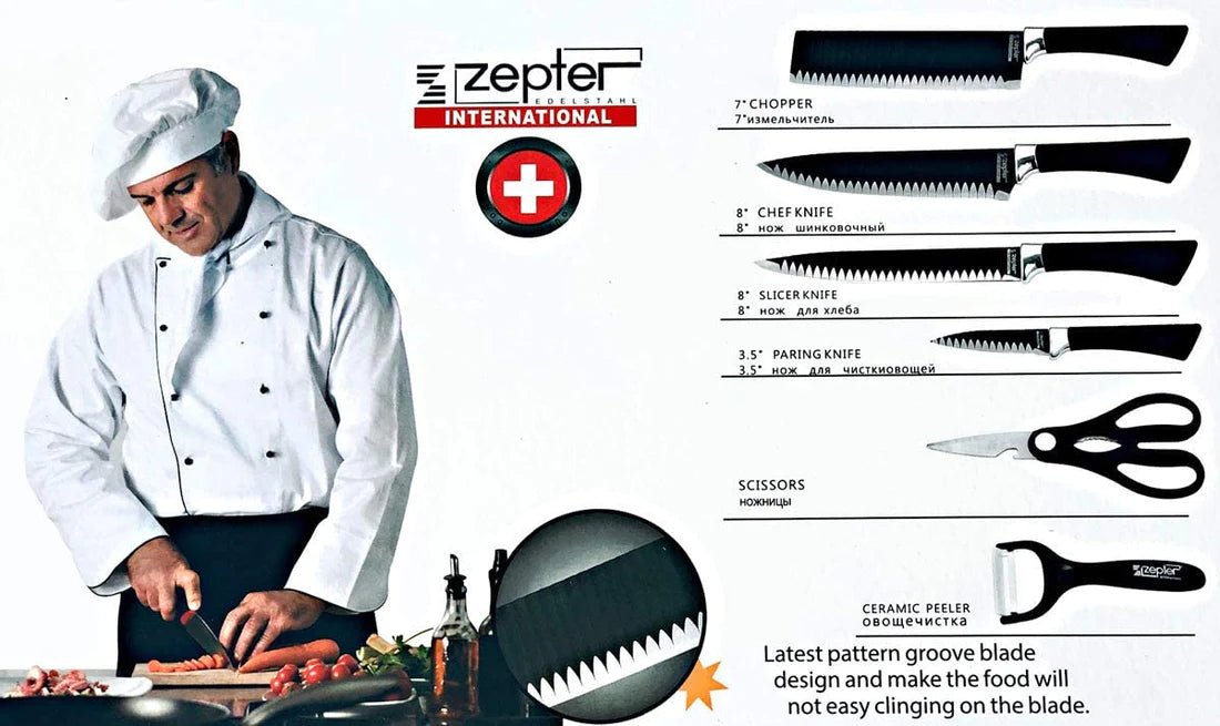 ZEPTER Knife Set 6 Piece Set with Non-Stick CoatinG