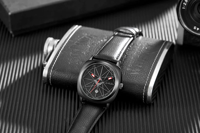 T-112 Men's Watch Date Quartz Square Dial Leather Straps