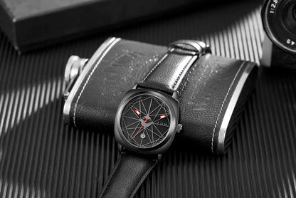 T-112 Men's Watch Date Quartz Square Dial Leather Straps