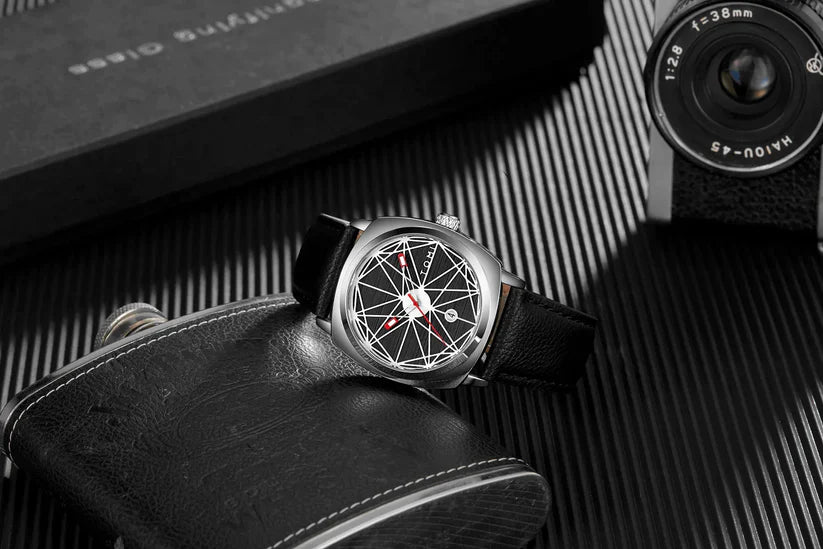 T-112 Men's Watch Date Quartz Square Dial Leather Straps