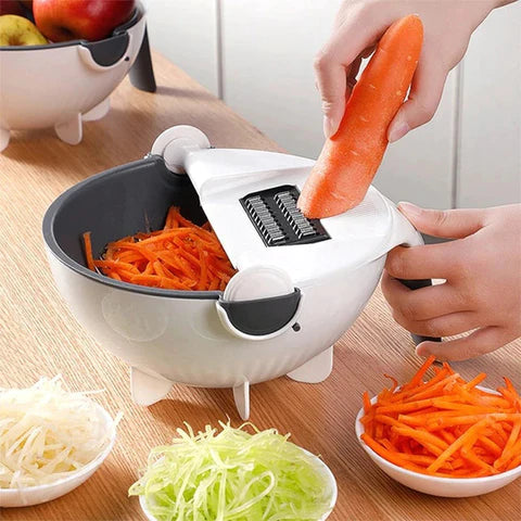 PLASTIC 9 IN 1 DOUBLE-LAYER VEGETABLES CUTTER SHREDDER GRATER SLICER WITH DRAIN BASKET