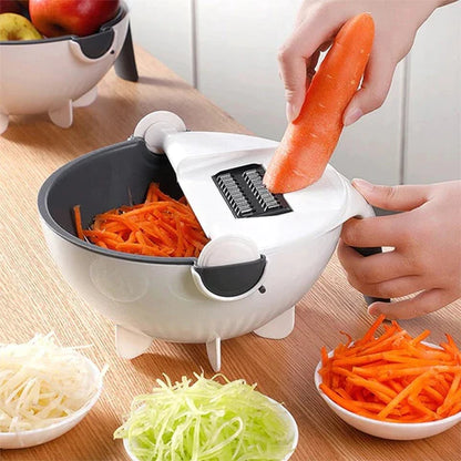 PLASTIC 9 IN 1 DOUBLE-LAYER VEGETABLES CUTTER SHREDDER GRATER SLICER WITH DRAIN BASKET