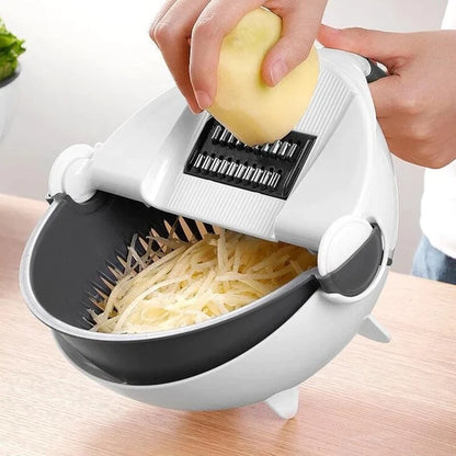 PLASTIC 9 IN 1 DOUBLE-LAYER VEGETABLES CUTTER SHREDDER GRATER SLICER WITH DRAIN BASKET