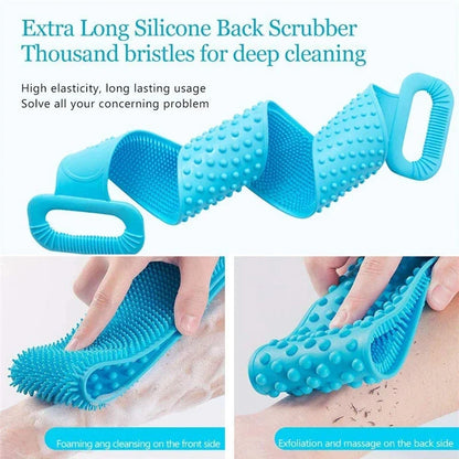 Silicone Body Scrubber Belt – Dual-Sided Bath & Massage Brush (Random Color)