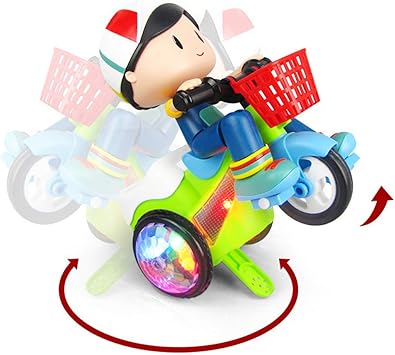 ZEMP|Tricycle Toy LED Music Light Effect Robot Bike 360 Degree Rotating Stunt Motocycle